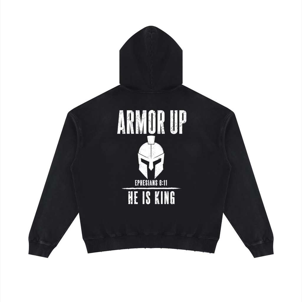 Armor Up Unisex Mineral Wash Distressed Hoodie