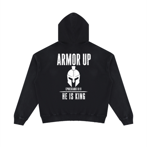 Armor Up Unisex Mineral Wash Distressed Hoodie